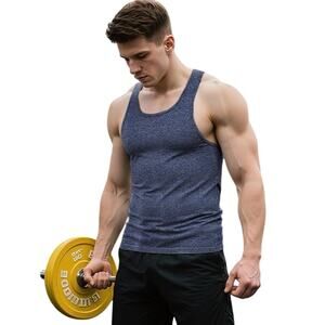 NWT New QOSOQ Mens XXXL Heathered Blue Sheer Sleeveless Workout Tank Top